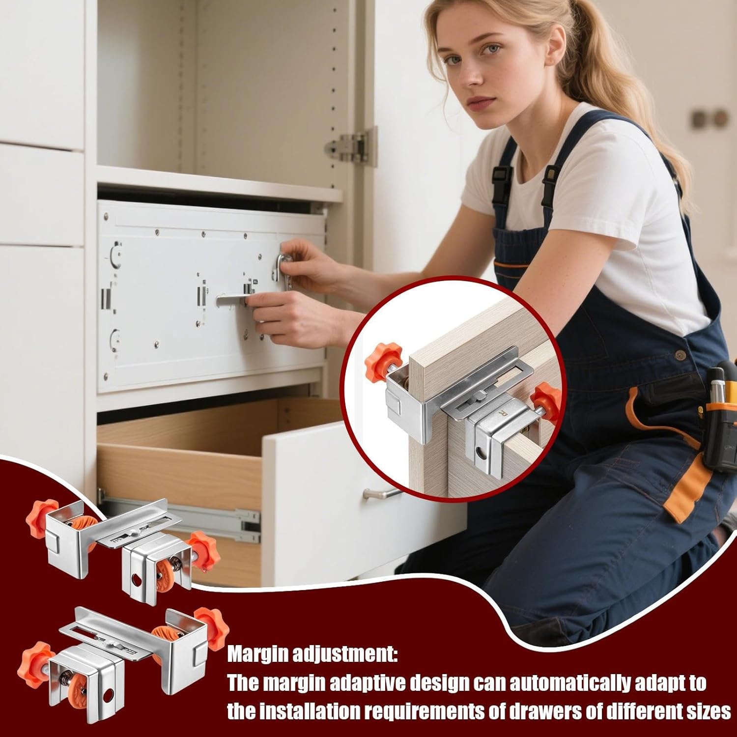 Drawer Face Mounting Clamps, 2X Drawer Fixing Clips, Adjustable Stainless Steel Mounting Jig for Carpentry, Furniture Assembly, Workshop