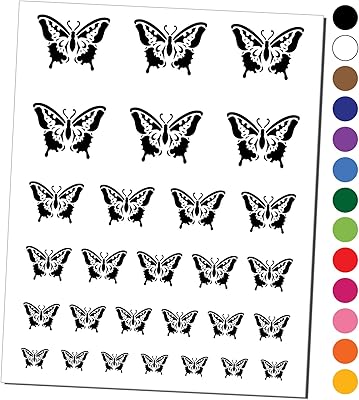 Elegant Swallowtail Butterfly Temporary Tattoo Water Resistant Fake Body Art Set Collection - Orange (One Sheet)