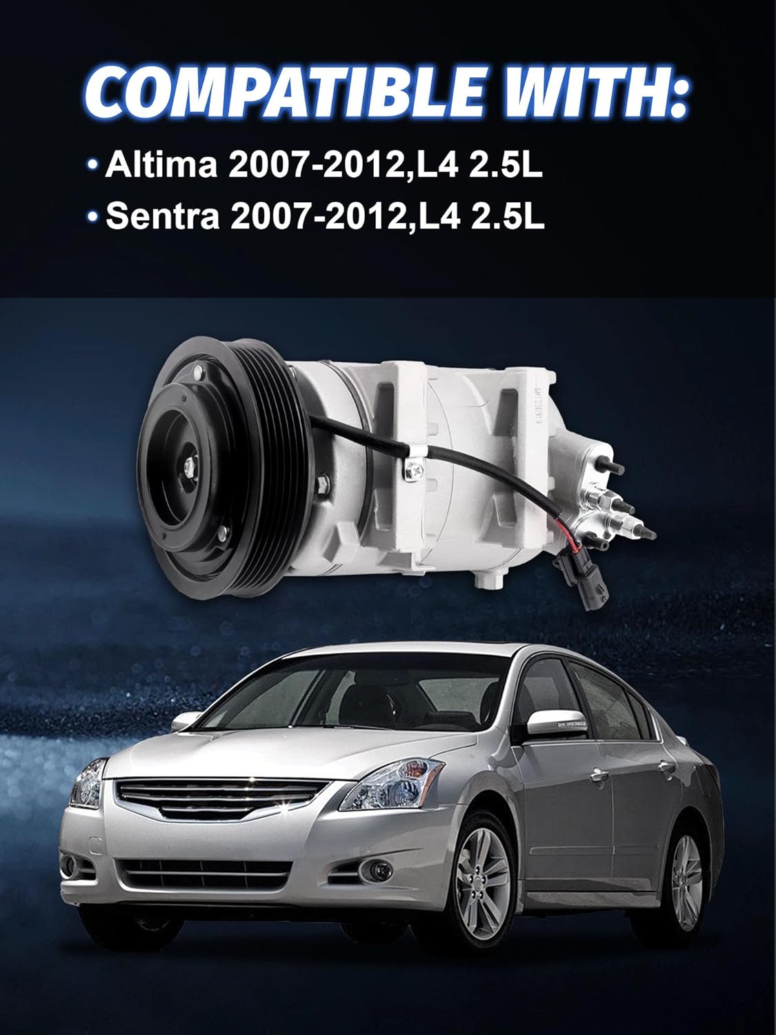 Air Conditioner A/C Compressor Compatible Clutch Compatible With Altima 2007-2012, Sentra 2007-2012 L4 2.5L，AC Compressor for Car CO 10886C 92600JA00A