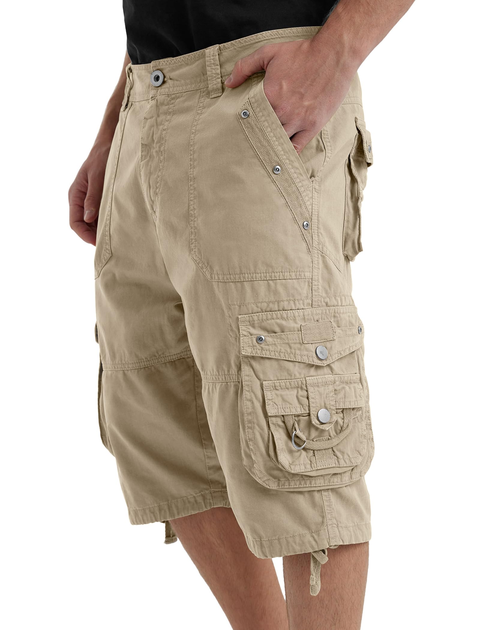 VOPOKER Men's Ripstop Cargo Shorts-Long Cotton Twill Straight Leg for Work Outdoor