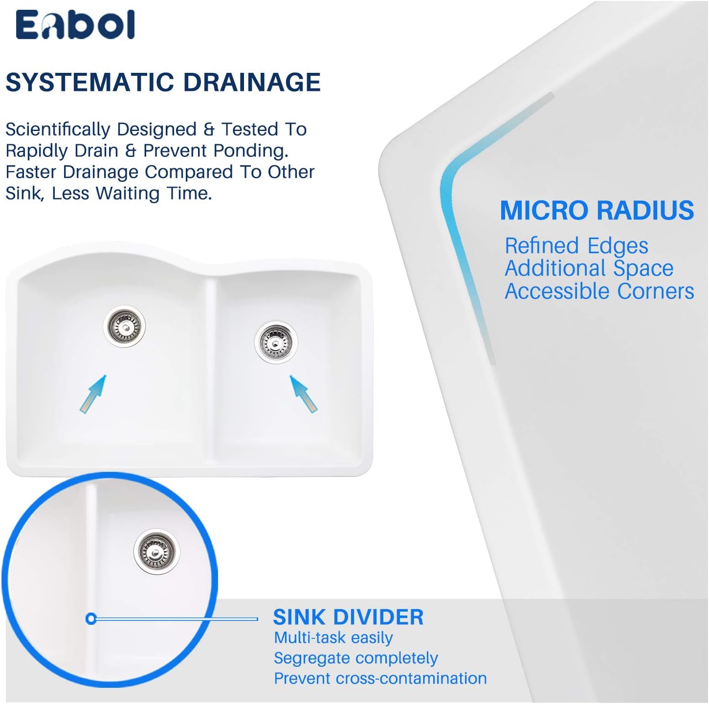 Up To 50% OFF 32 Quartz Sink - Enbol Granite Composite Undermount Kitchen Sink 32 Inch 60/40 Double Bowl for Easy Clean GDS-3221-W