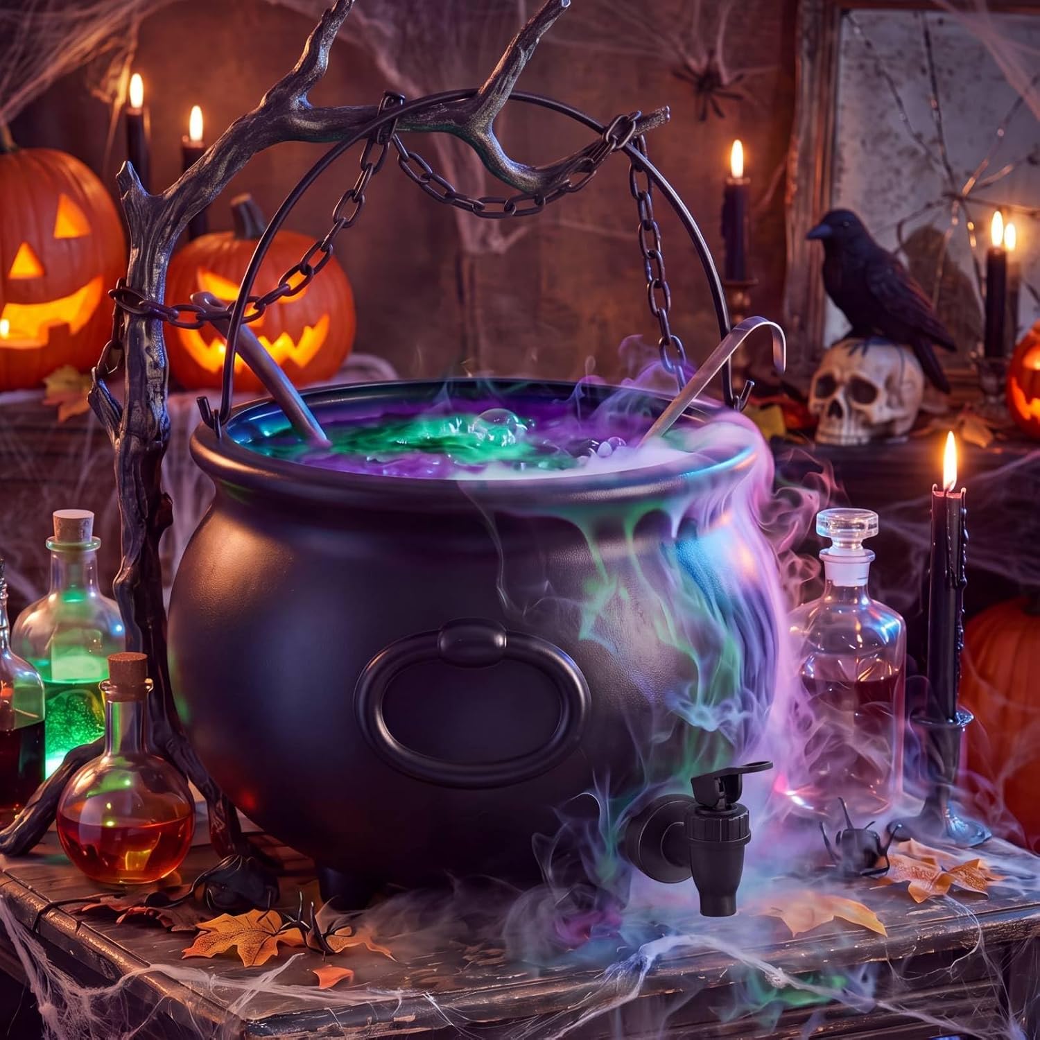 Remerry 12.6" Halloween Witch's Cauldron Drink Dispenser with Spigot,