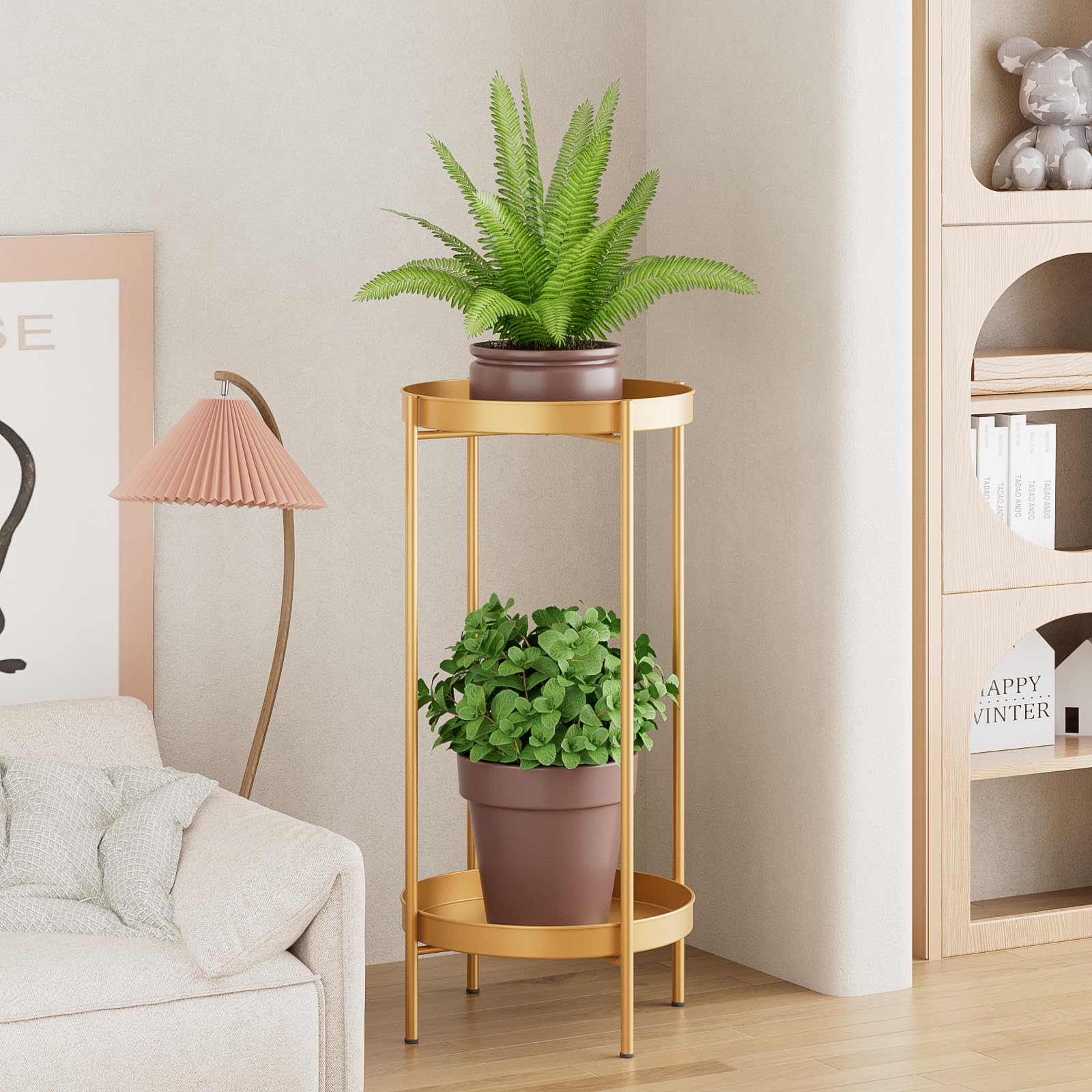 JANE EYRE Tall Metal Plant Stand Indoor Outdoor, 2 Tier Flower Pot Holder Table with Removable Trays - Image 2