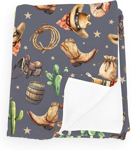 Wicbfdfv Vintage Western Cowboys Guitar Cactus Baby Boy Girl Blankets Flannel Fl