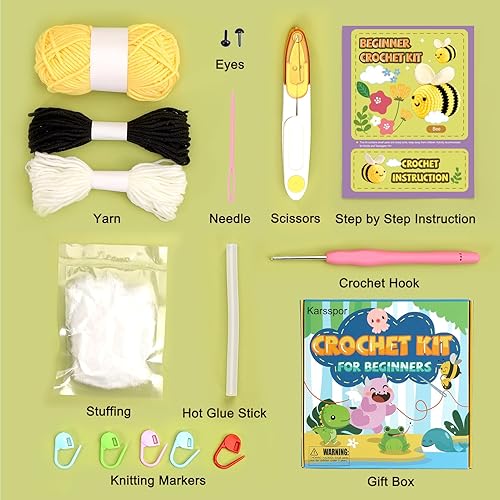 Miniatura 2 de Karsspor Kit de ganchillo para principiantes, kit de inicio de ganchillo con instrucciones detalladas y tutoriales en video, kit completo de