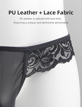ohmydear Men's Thong Underwear Bulge Pouch Jock Straps for Men T-back Male Lingerie Lace G-String Panties Plus Size Black Bikini Briefs