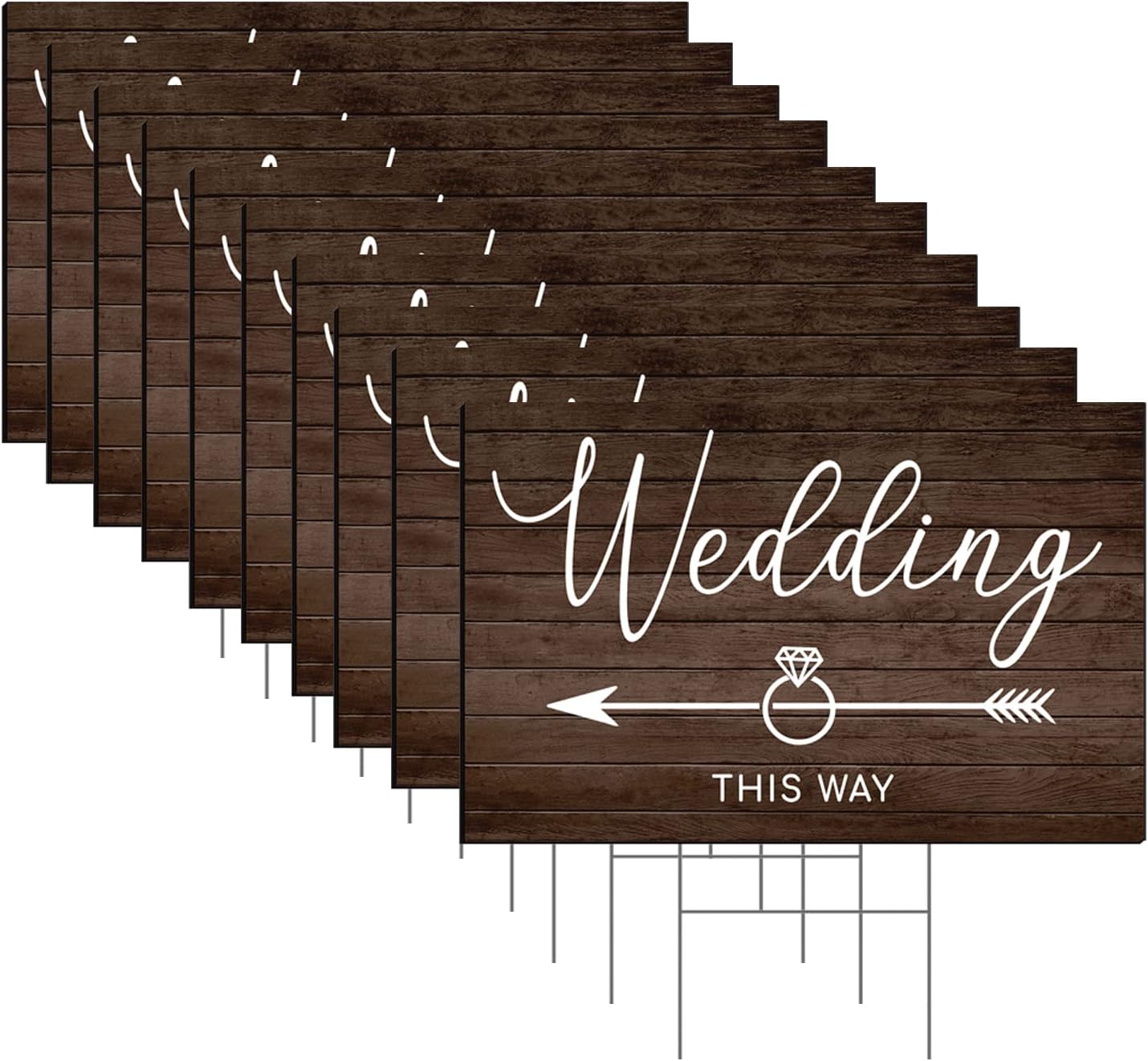 Wedding This Way | Directional Arrow Yard | Lawn Sign Double Sided Wooden | MADE IN USA | Modern & Simple Design | Boho | Rustic | Farmhouse | 5 Pack | (LS 26)
