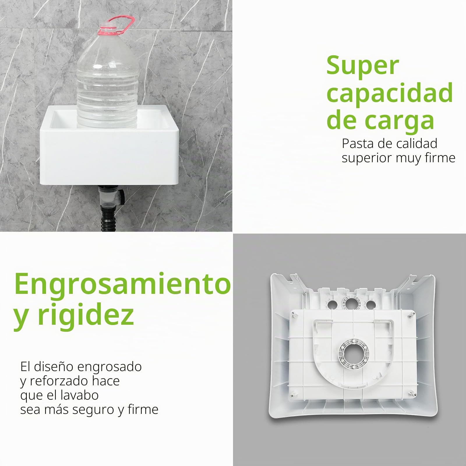 Fregadero de baño pequeño para montaje en pared, instalación sin taladro, fregadero autoadhesivo de 15.74 x 7.87 pulgadas con agujero de grifo de 1.26 pulgadas, mini fregadero de plástico para el