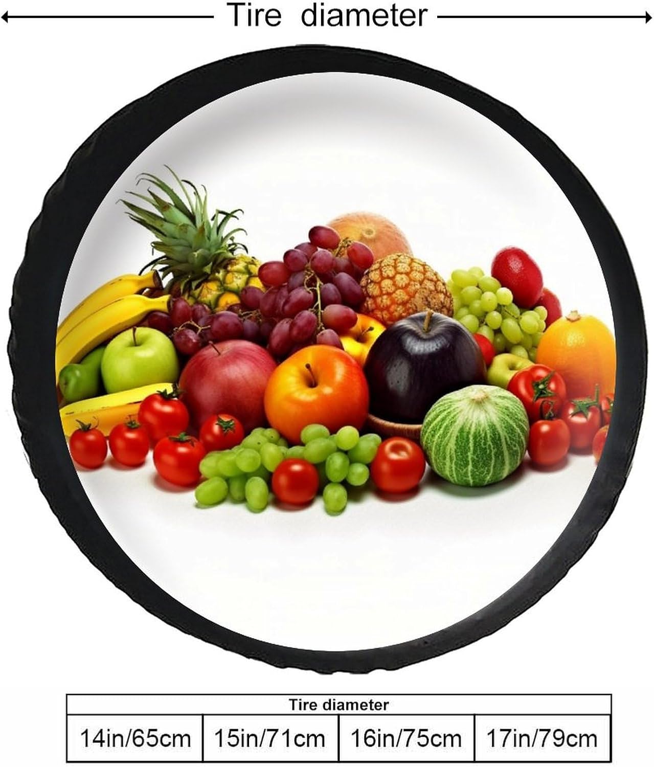 Spare Tire Cover Universal Wheel Cover for Camper Travel Waterproof Wheel Protector Variety Fresh Vegetables Fruits Sun Protection Leather Tire Cover Weatherproof Tire Protector for Trailer RV SUV 17i