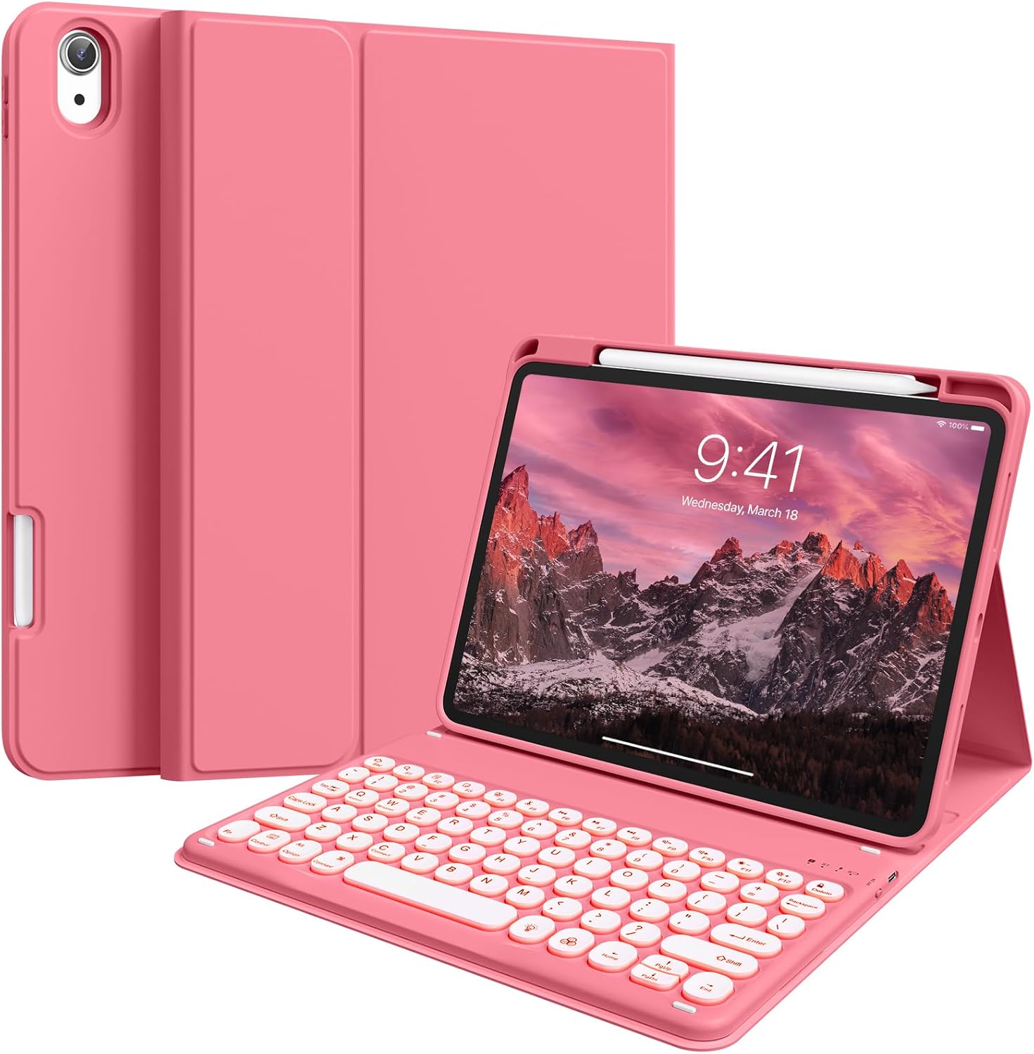 aoub Keyboard Case for iPad (A16) 11th 10th Generation 11 inch 2025/2022, 7 Colors Backlit Wireless Detachable Keyboard, Stand Folio Cover with Pencil Holder for iPad 10th Gen 10.9 inch, Pink