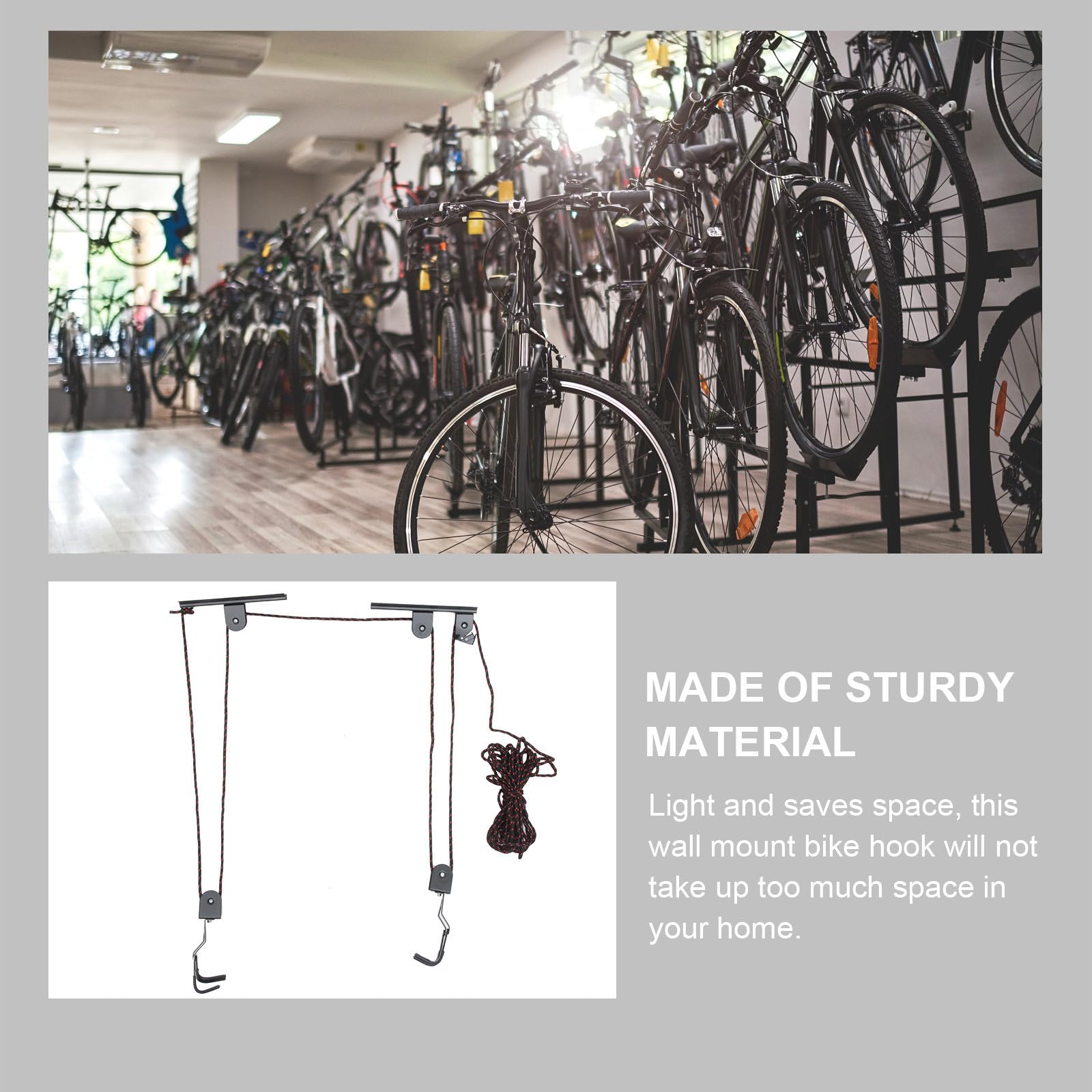 Soporte Colgante para Bicicleta Negro de Acero, Abs y PP | Montaje en Pared o Techo, Uso Interior, Diseño Estable y Ligero, Adecuado para Aficionados al Ciclismo Color Aleatorio