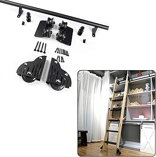Sliding Ladder Door Kit 100-600 cm Hängskena för skjutstege, komplett uppsättning hårdvara + förlängningsskenor (Ingen stege) Rullande skjutstegesats för skjutbar bibliotek (Storlek: 16 fot/