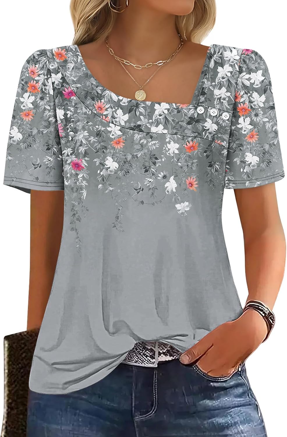 WIHOLL Womens Summer Tops Short Sleeve Shirts Square Neck Spring Outfits 2026 Fashion Clothing Blouses thumbnail