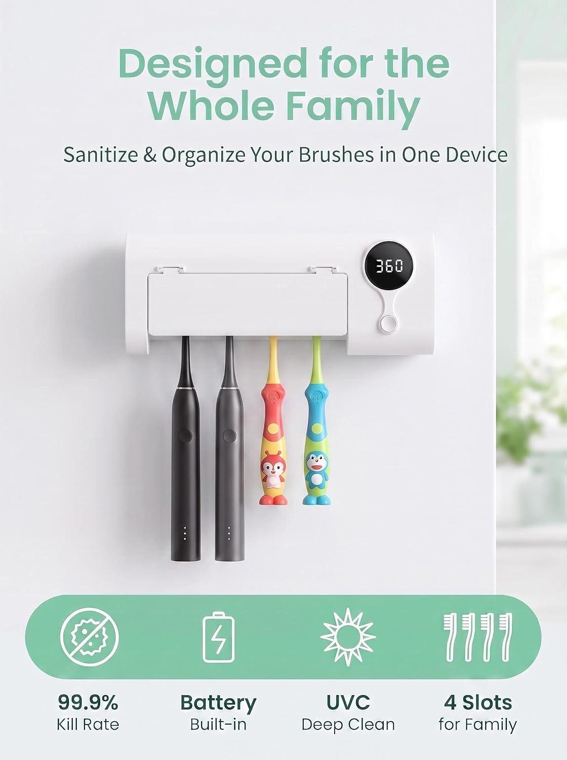 UV Toothbrush Sanitizer and Holders for Bathrooms, Tooth Brush Cleaner