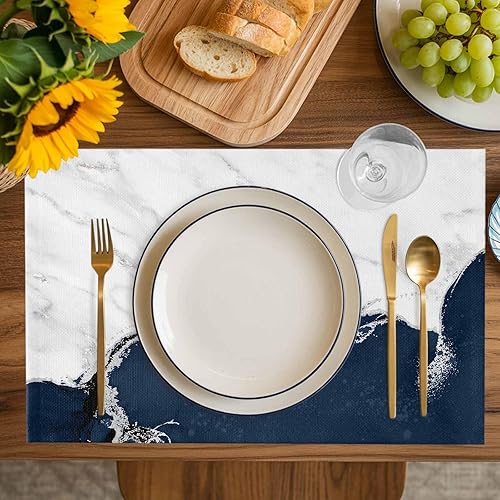 Miniatura 2 de Juego de 6 manteles individuales de tela de arpillera tejida lavable para mesa de comedor cuadrada/rectangular/redonda/ovalada, estético, blanco,