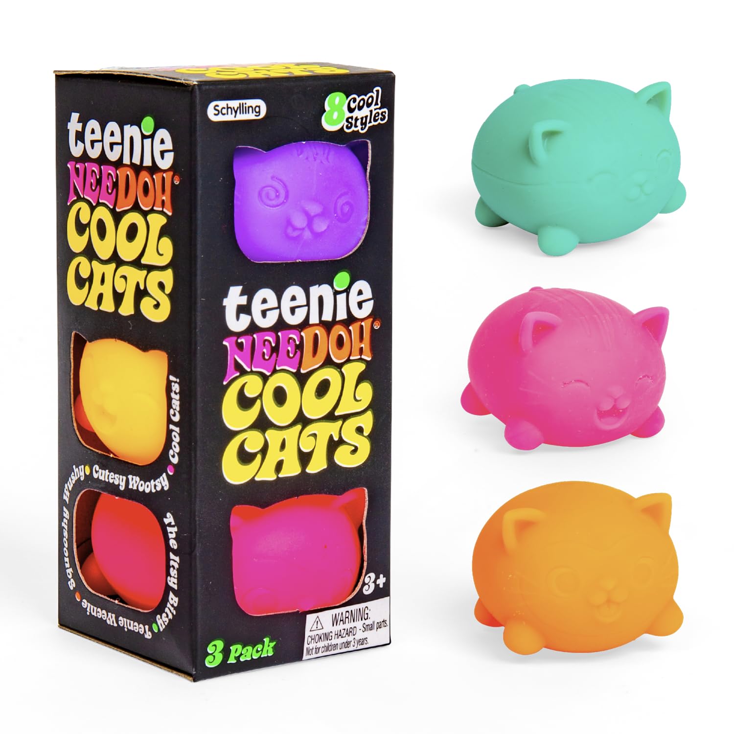 Schylling NeeDoh Teenie Cool Cat - Sensory Squeeze Toy - Contains 3 Mini Groovy Globs - 1 5