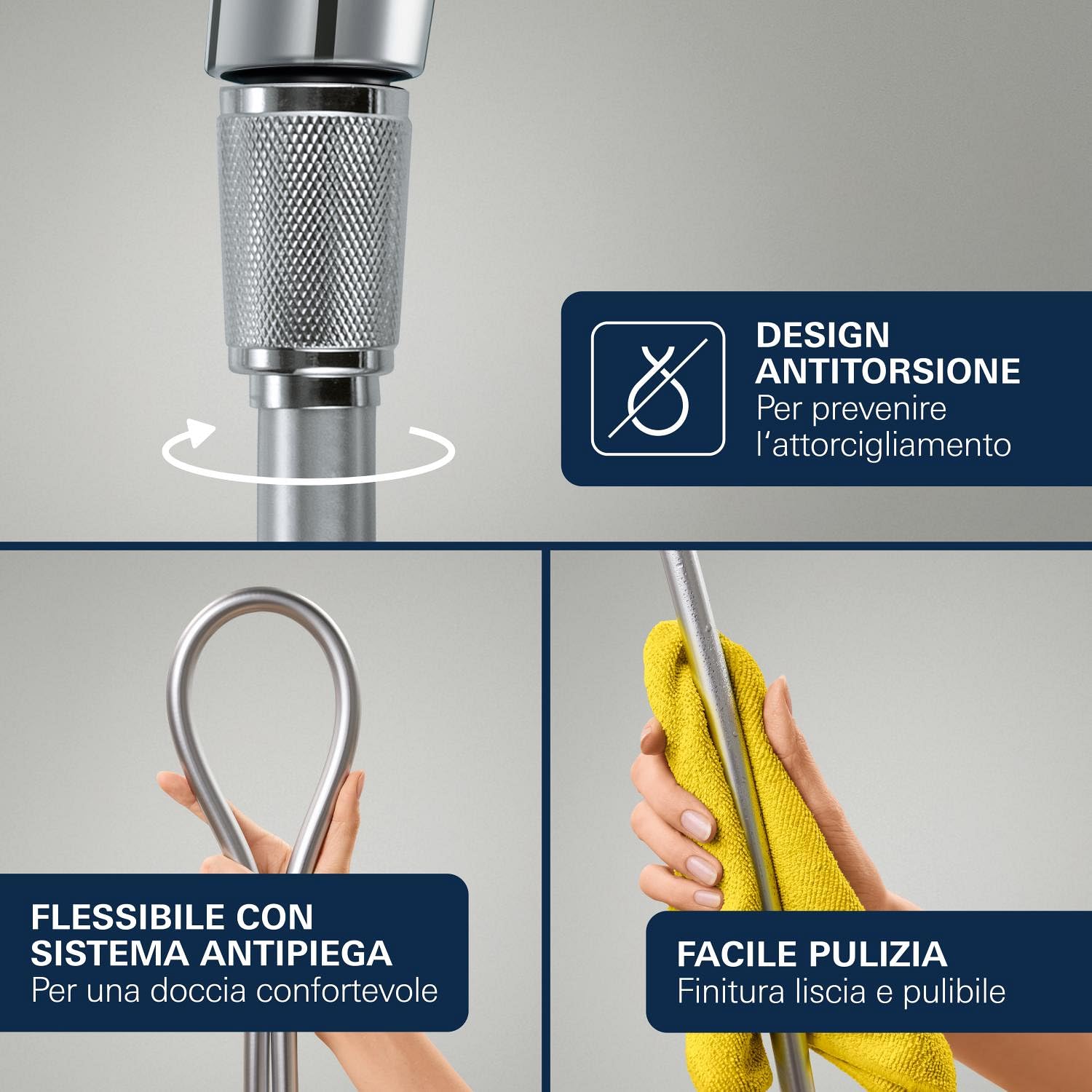 GROHE Vitalio Joy+ 120 Set Doccia con doccetta a mano e supporto a parete (doccetta 3 getti, risparmio idrico 6,3 l/min, protezione antiscottatura, tubo flessibile 1,5 m), cromato, 1348650000