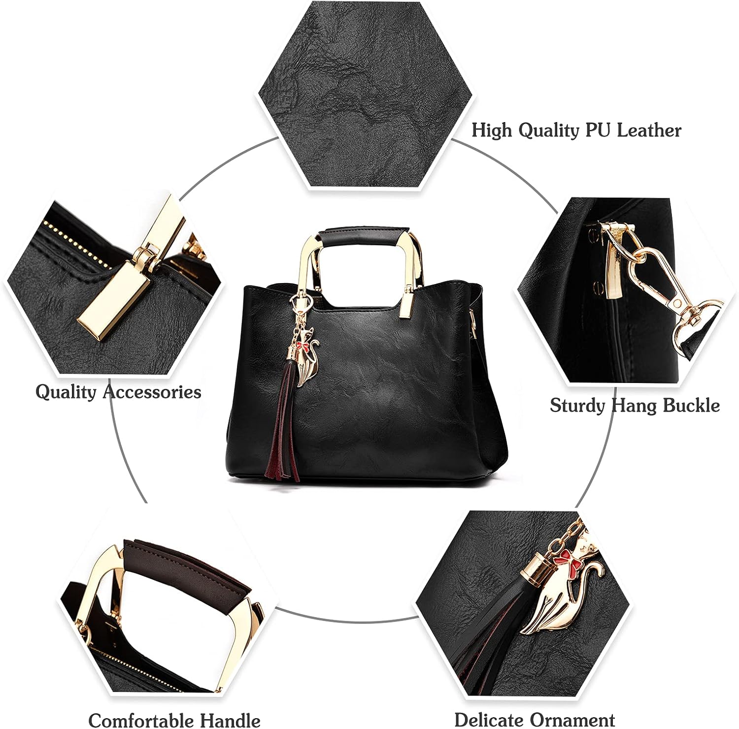 PORRASSO Women's Handbag Shoulder Bag Fashion Bags Top Handle Female PU Leather Shoulder Bag Worn Bag - Image 5