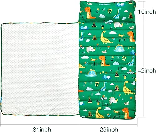 Miniatura 4 de beeweed Tapete para siesta para niños pequeños, diseño enrollable, con almohada extraíble y manta Minky, saco de dormir para guardería, preescolar,