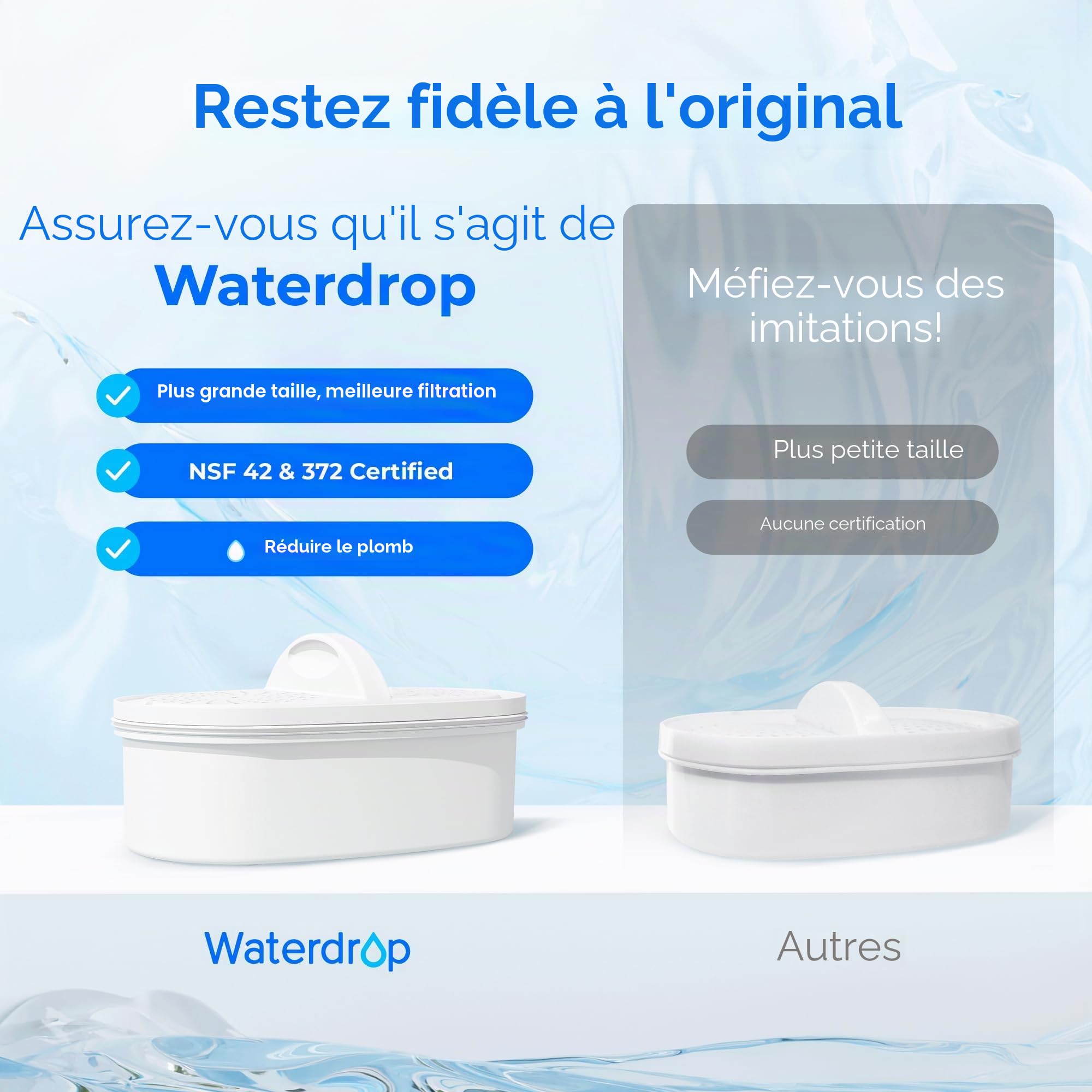 Waterdrop WD-PF-01A Plus Filtres de Remplacement Certifiés NSF Pour Tous les Systèmes de Filtration Waterdrop Jug, Durent Jusqu'à 3 Mois ou 757 Litres (Paquet de 3)