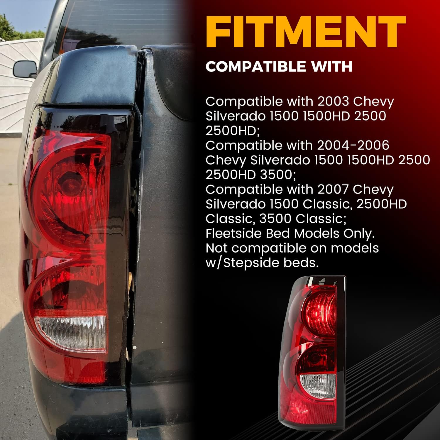 ECOTRIC Tail Lights Compatible with 2003-2006 Chevy Silverado Pickup Truck 2007 Classic Rear Taillights Driver Side Brake Signal Lamp w/Bulbs and Harness Replacement for 19169002 GM2800161 GM2800174