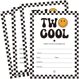 Whaline 25Pcs Two Cool Party Invitations with Envelopes Second Birthday Checkered Smile Face Invitation Paper Cards for Celebration Party Decor, 5 x 7 Inch