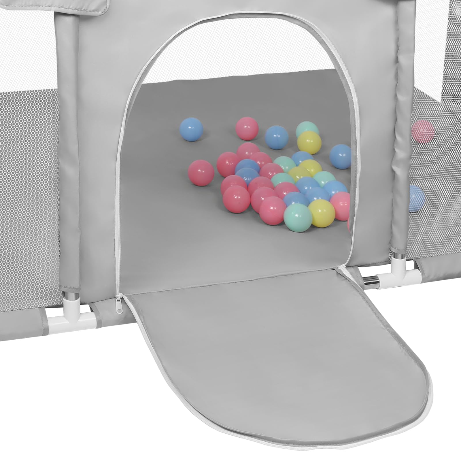 OHMG Parc Bébé,180x120cm,d'Activité pour Enfants avec Base,Modulable,Pliable,Grand parc pour enfant en bas âge Avec Porte Zippée,50 Balles,Basketball Rack,4 Ventouses (180 * 120 * 66cm-Gris clair)