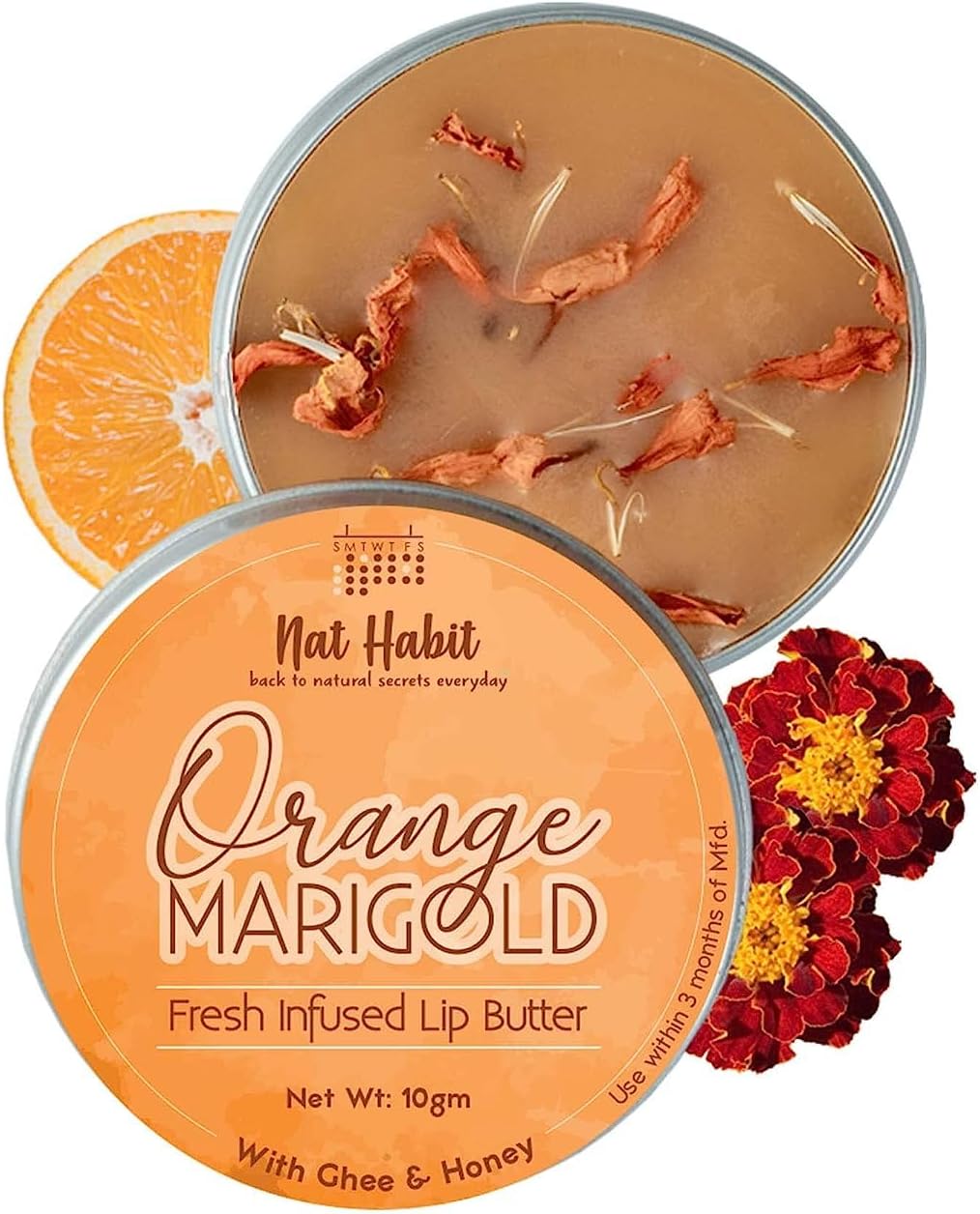 Green Velly Wet Habit Orange Marigold Lip Balm for Lip Lightening, Lip Mask for Dark Lips | Natural, Ayurvedic Lip Care | Fresh Kitchenmade, Desi Ghee, Raw Honey, Shea, Orange Peel, Vitamin E |