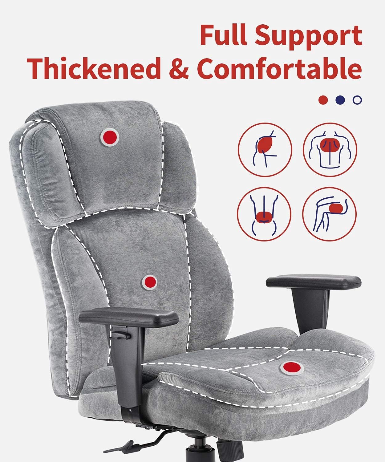 CLATINA Ergonomic Big and Tall Executive Office Chair with Upholstered Swivel 400lbs High Capacity Adjustable Height Thick Padding Headrest and Armrest for Home