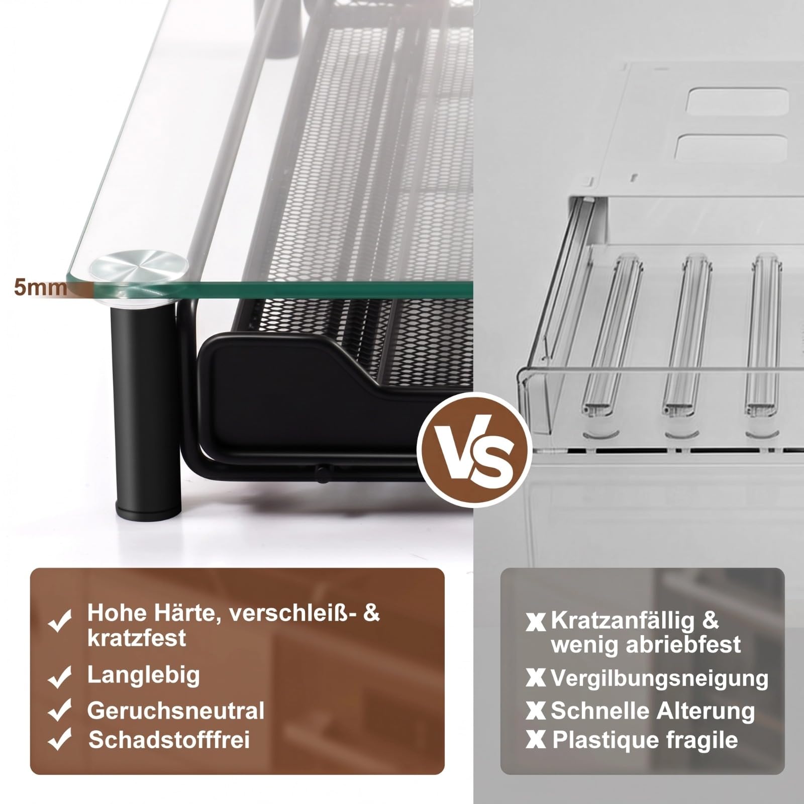 Zvonema Support de capsules Nespresso transparent pour 60 capsules de café, rangement en verre et métal, design extensible, robuste