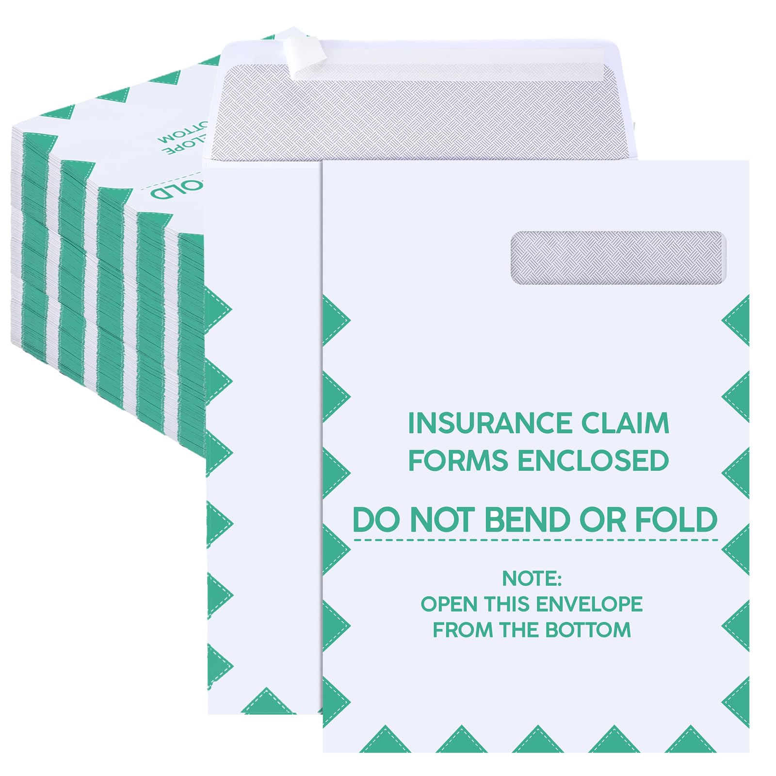 Gueevin100 Pcs CMS 1500 Claim Forms Envelopes Large Security Window Envelopes for Insurance Claim HCFA -1500 Claim Forms Mailing, 9 x 12.5 Inch (Green)