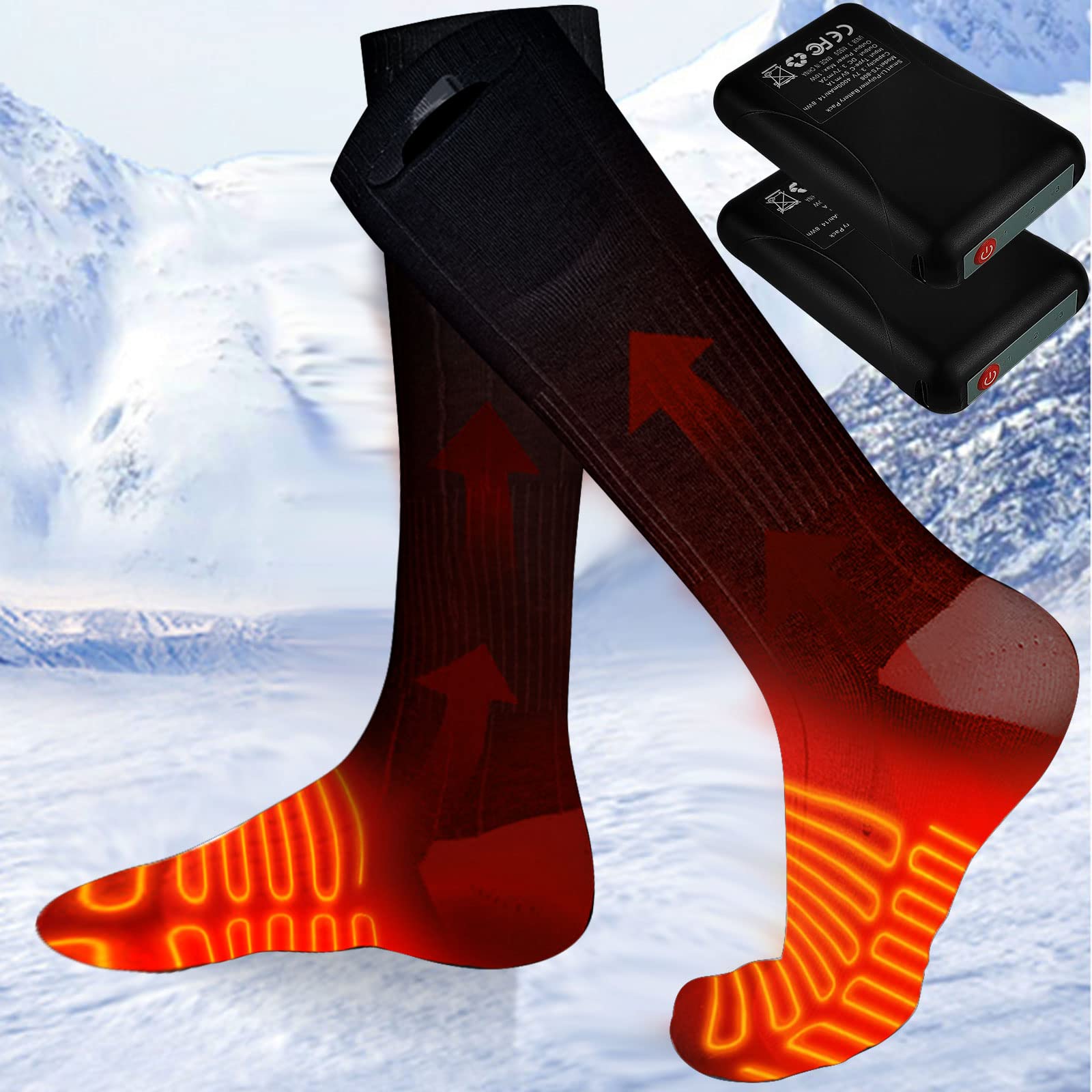 Photo 1 of Heated Socks, 3 Heating Temperature Adjustable Rechargeable Electric Foot Warmer Socks Men Women Winter Socks for Camping | Hiking | Skiing | Hunting, Black Black&Grey
