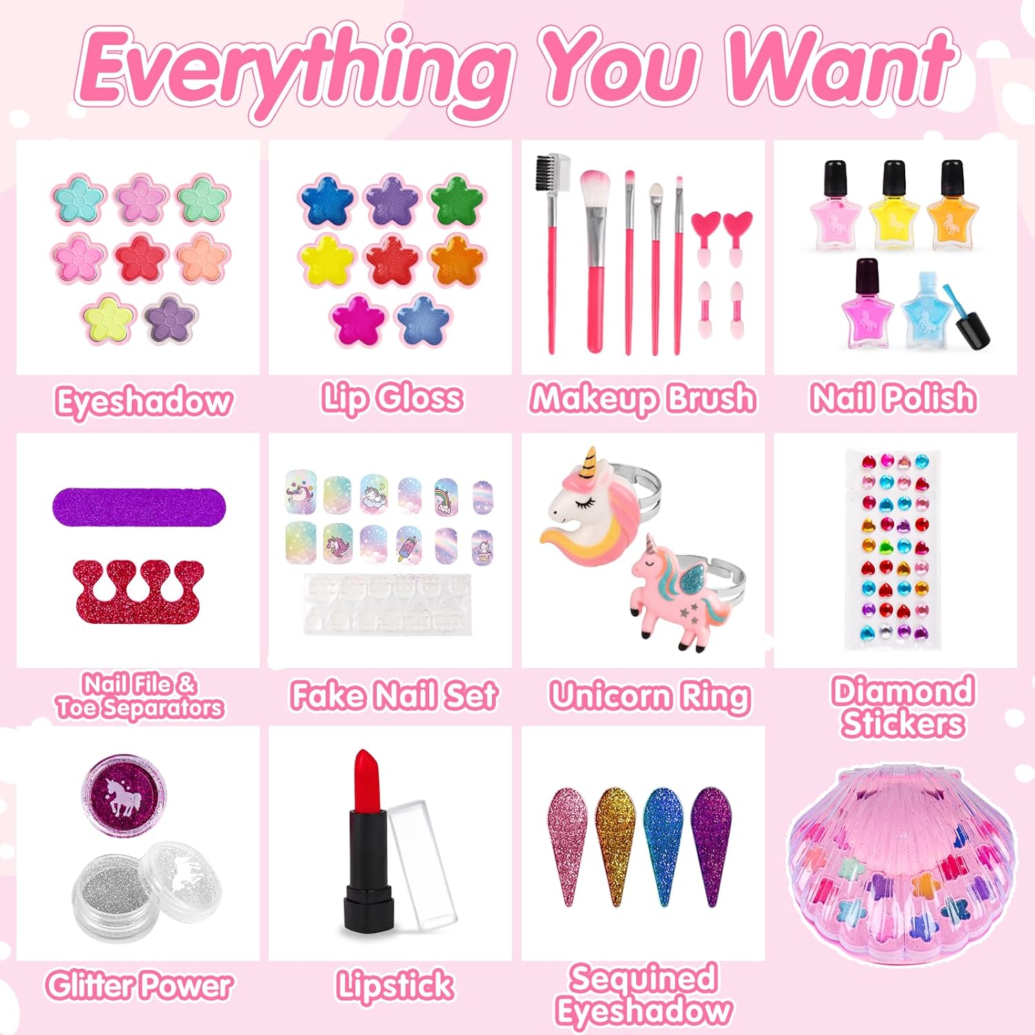 Kids Nail Polish Set for Girls- 2 In 1 Kids Washable Makeup Toys & Non-Toxic Nail Art Kits with Nail Dryer, Halloween Dress Up Set for Kids ,Princess Real Make up Set Age 3-12 Little Girl Gift Toys