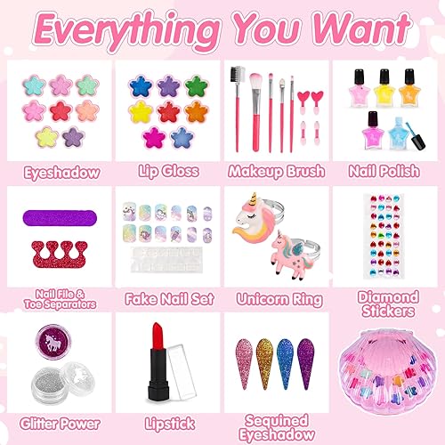 Miniatura 5 de Juego de esmaltes de uñas para niñas, 2 en 1, juguetes de maquillaje lavables y kits de arte de uñas no tóxicos con secador de uñas, juego