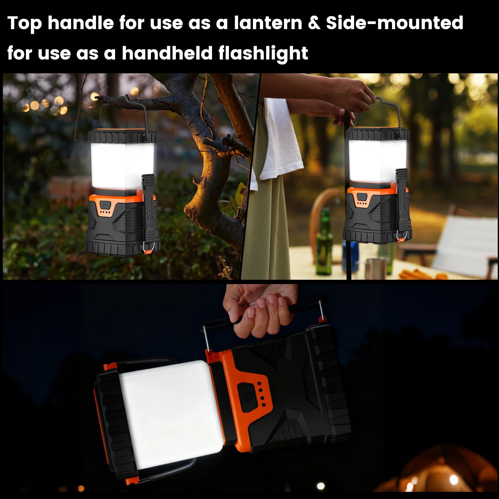 Linterna LED de camping recargable, 1000 lm, esencial para acampar con 5 modos de luz, banco de energía de 4400 Ah, linterna impermeable IP44 para cortes de energía, emergencia, senderismo, al