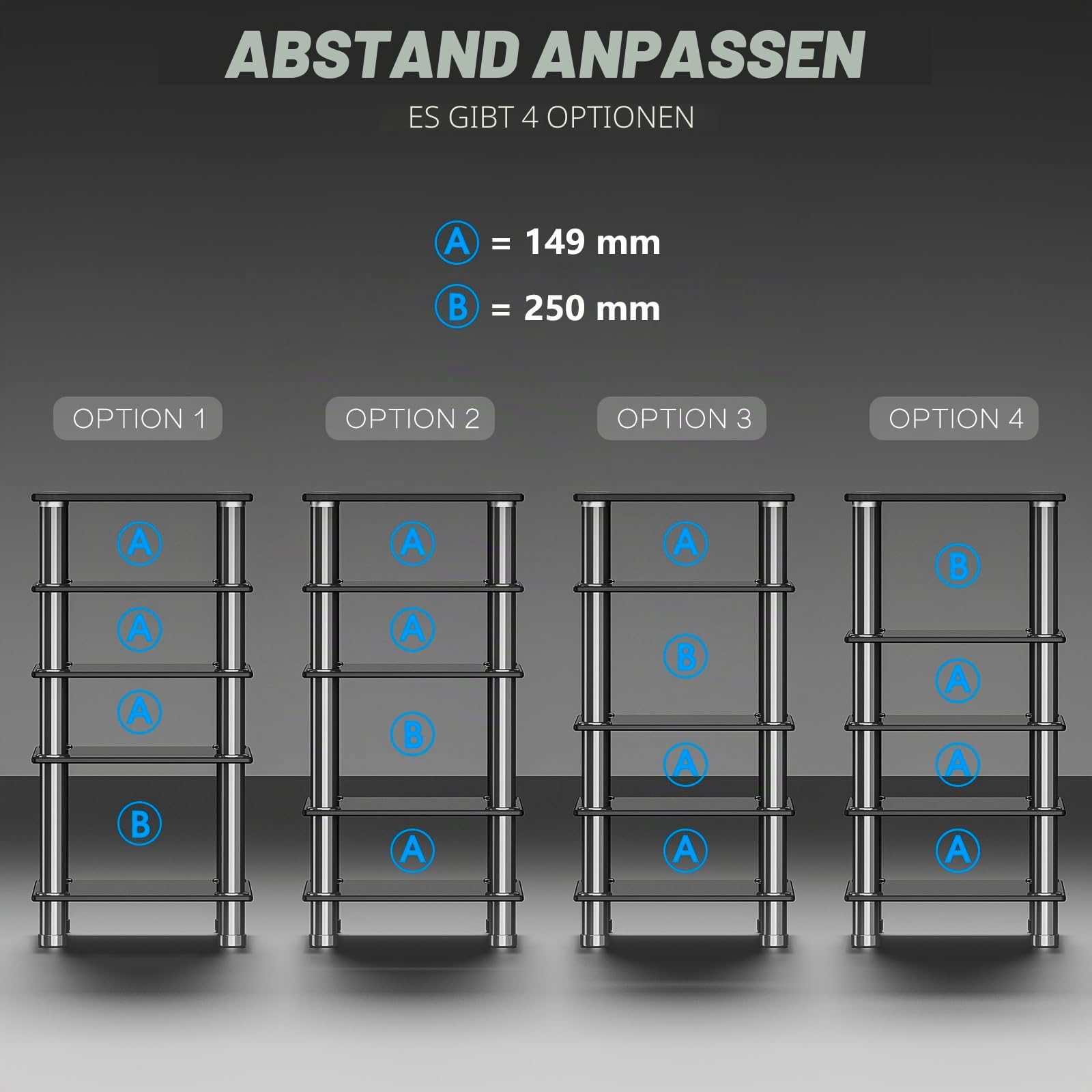 Rfiver HiFi Rack Glas 5 Ebenen HiFi Regal 600x400x800mm Phono Rack Plattenspieler Ständer TV Regal Möbel Edelstahl Gehärtetes Glas