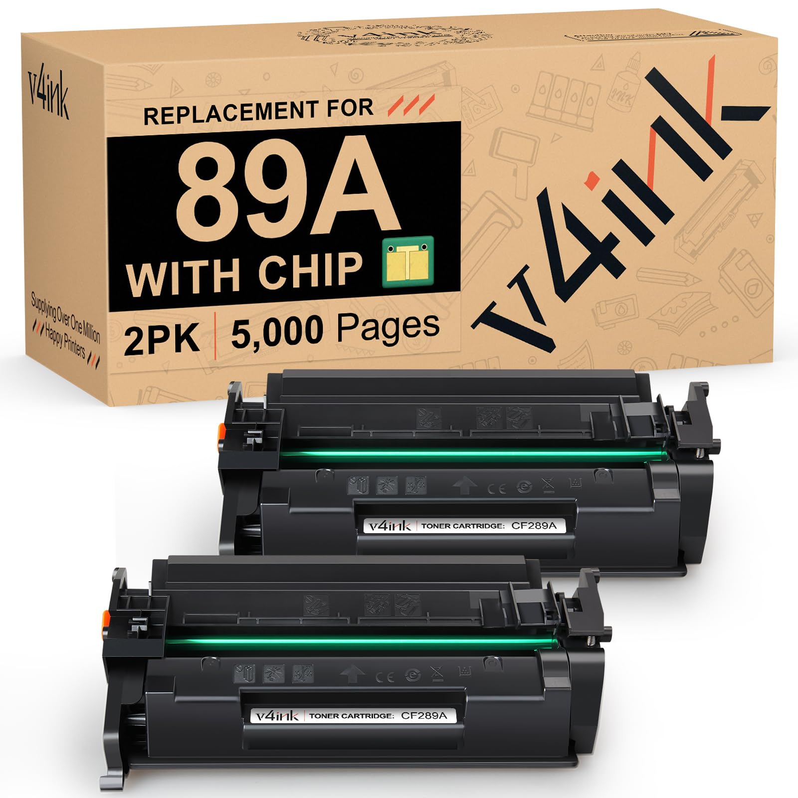 v4ink 89A Black Toner Cartridge 2 Pack (Latest Upgraded Chip) Compatible Replacement for HP 89A CF289A 89X CF289X use in HP Enterprise M507n M507dn M507x M507dng MFP M528dn M528f M528c M528z Printer