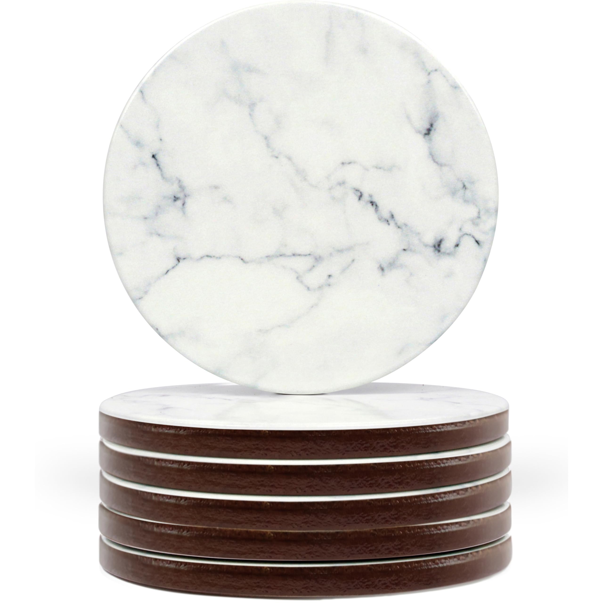 Naivasha Homeware® Marble Print Cork Coasters - Set of 6, Stunning Decorative Coasters in GLOSS Finish, Elegant with Cork Bottom - White Marble Design