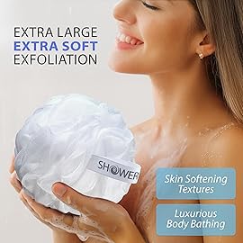 SHOWER BOUQUET Loofah-Bath-Sponge XL Soft-Pastel-Colors 4-Pack // Extra-Large 75g Mesh Luffa Loofa Loufa Puff Pouf Set/Exfoliating Body Scrubber for Women and Men - Exfoliate & Soothe Face & Body