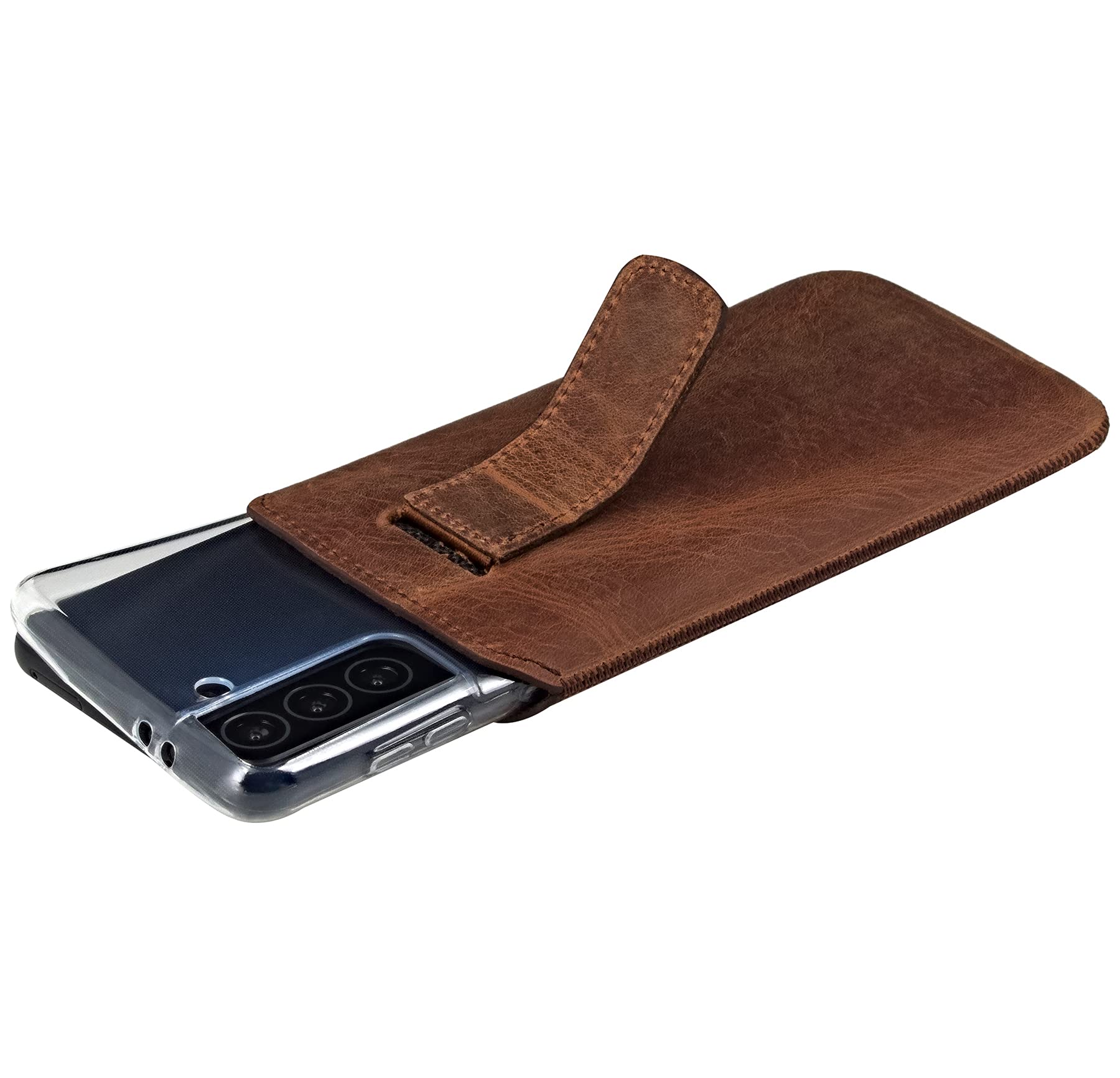 Suncase ECHT Ledertasche Leder Etui kompatibel mit iPhone 16 Pro (passend mit dickere Bumper/Silikon Case : innen Maße - 155 x 76 x 14 mm) in antik Coffee