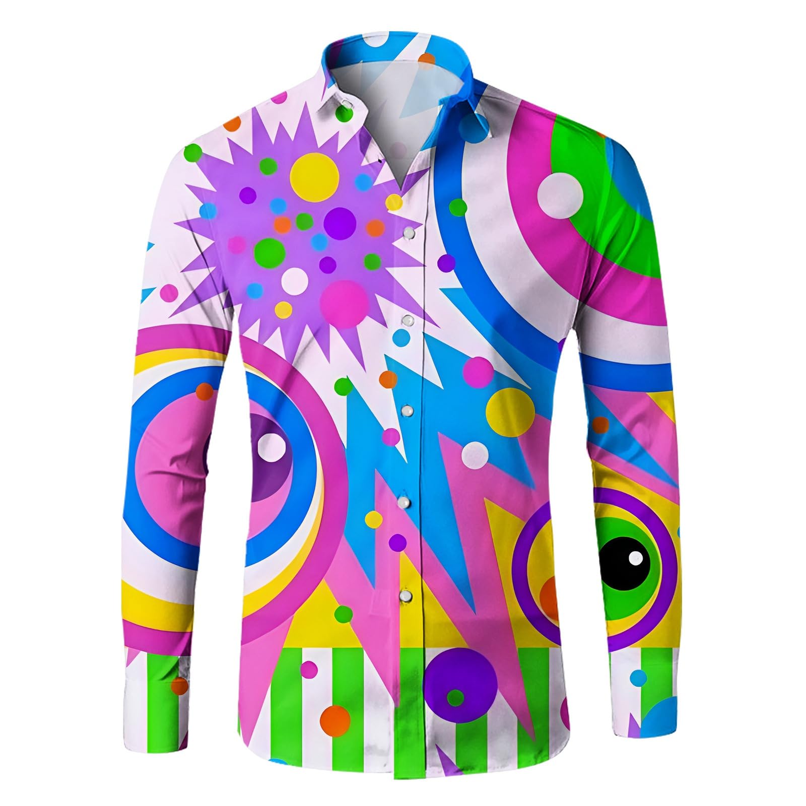 Chemise à manches longues pour homme - Décontractée - Rainbow Gradient - Chemise à manches longues boutonnée - Chemise de loisirs - Chemise hippie colorée - Chemise disco amusante - Chemise hawaïenne