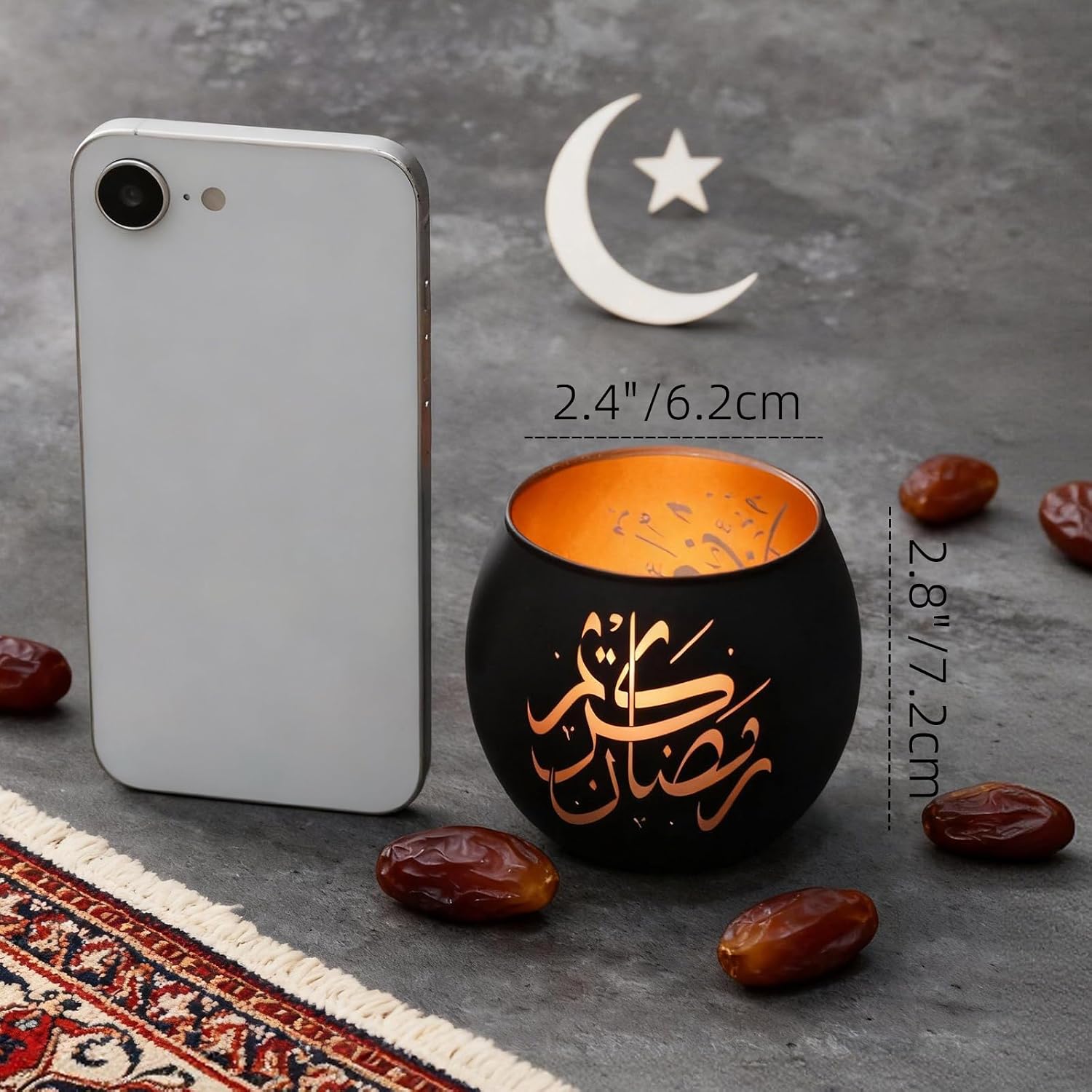 Eid Mubarak Decorations Indoor, Arabic Calligraphy 2 Pcs Laser Etched Glass Tealight Candle Holders, Ramadan Kareem & Ramadan Mubarak Votive Holders for Table Decor, Islamic Gifts
