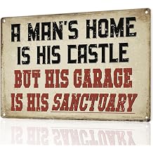 Vintage Garage Decor Signs HIS GARAGE IS HIS SANCTUARY | 12x8 Metal Sign for Garage, Man Cave, or Workshop Wall Decor Garage Gifts for Men, 2454