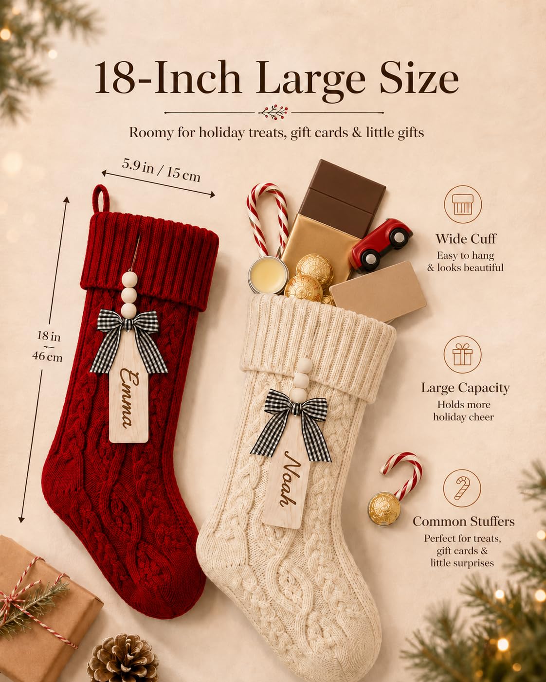 houscly Große Weihnachtsstrümpfe, 45,7 cm, 10 Stück, Rot, Grün
