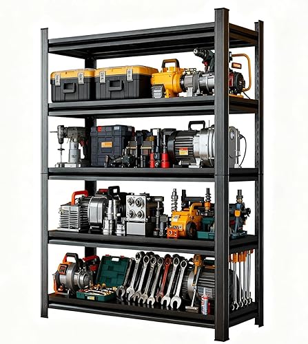 Miniatura 14 de Estantería de acero resistente de 5 niveles con capacidad de 3000 libras | Almacenamiento de garaje y sótano | Estantería de metal industrial para