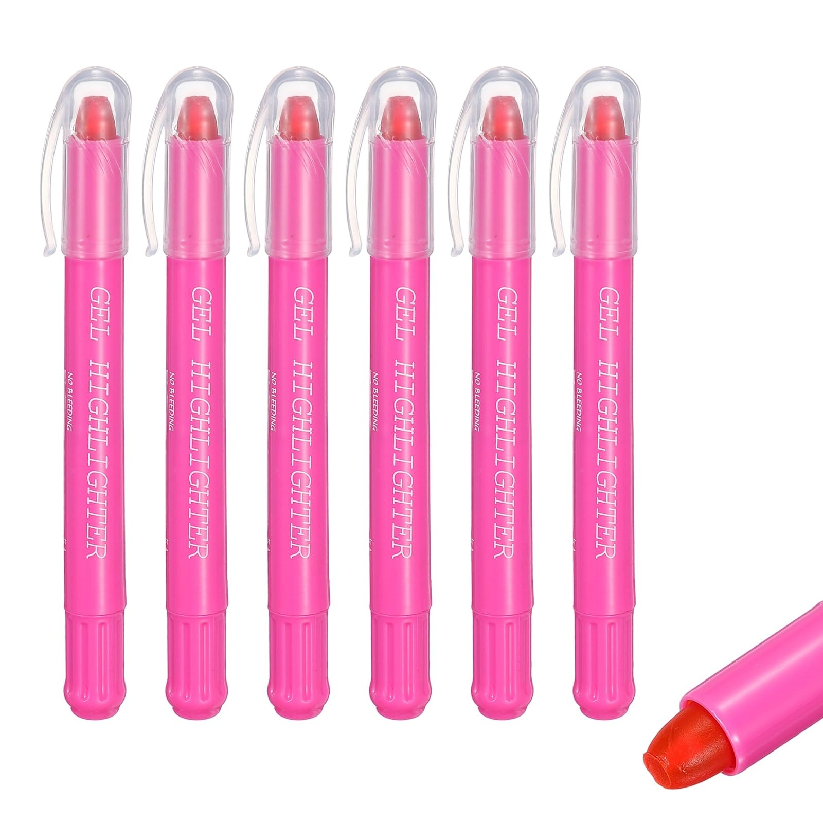 PATIKIL Hot Pink Highlighters, 6 Pack Gel High Lighters No Bleeds Highliters Pens Wax Crayon Neon Clear View Bright Marker Pen Twist Up Stick Cute for Books Office Adults