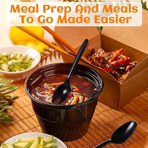 Miniatura 2 de Paquete de 100 cucharas negras cubiertos de plástico desechables utensilios de cocina compostable picnic oficina hogar caja de cubiertos a granel