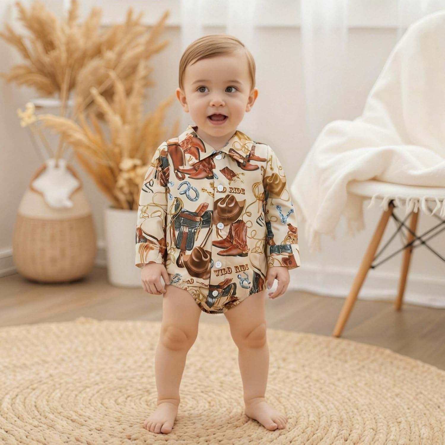 BULINGNA Baby Boy Western Outfit Long Sleeve Button Down Cowboy Wild Ride Romper Shirt Cowgirl Rodeo Gentleman Clothes - Image 2