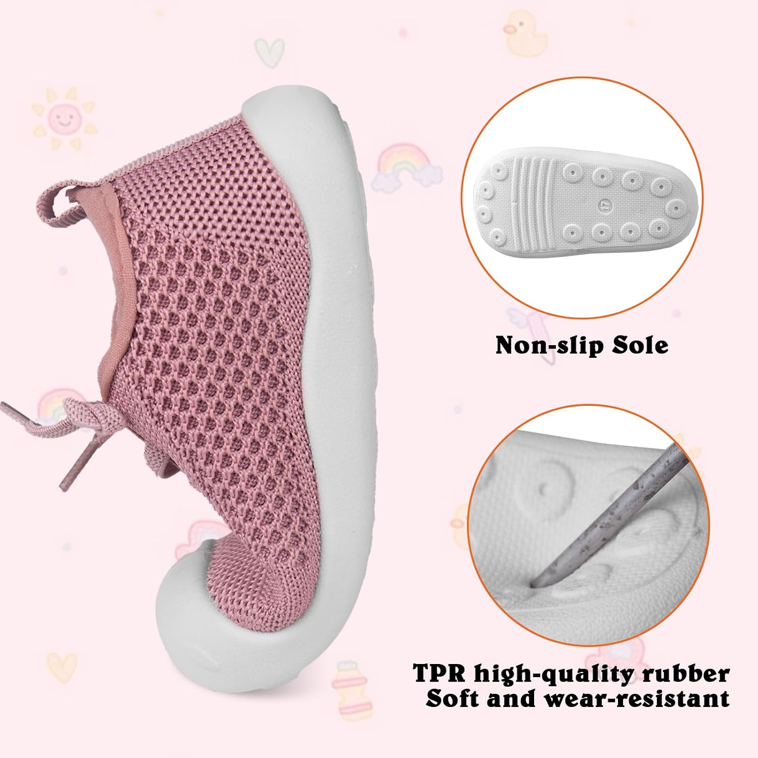 Baby First-Walking Shoes 1-4 Years Kid Shoes Trainers Toddler Infant Boys Girls Soft Sole Non Slip Cotton Canvas Mesh Breathable Lightweight TPR Material Slip-on Sneakers Outdoor