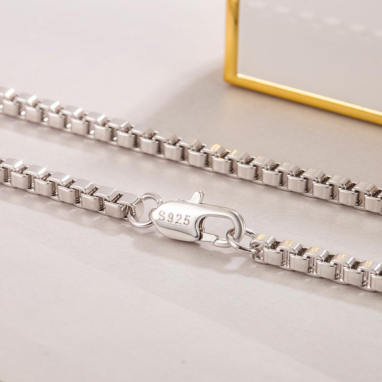 Dankadi - Collar fino de 3 mm en plata 925, cadena Rolo Fine 16" 17" 18" 19" 20" 22" 24" 26" 28" 30" para colgante de eslabones de caja cuadrada dorada, diseño italiano joyas para hombre mujer
